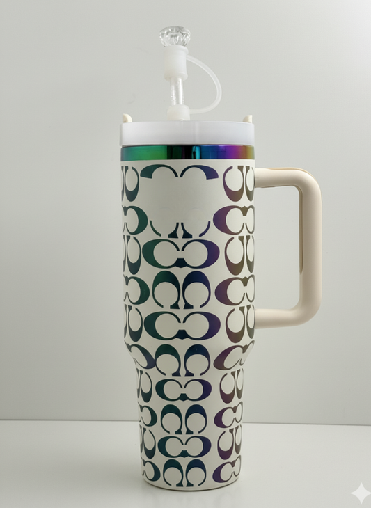 40oz holographic monogram travel cup – white