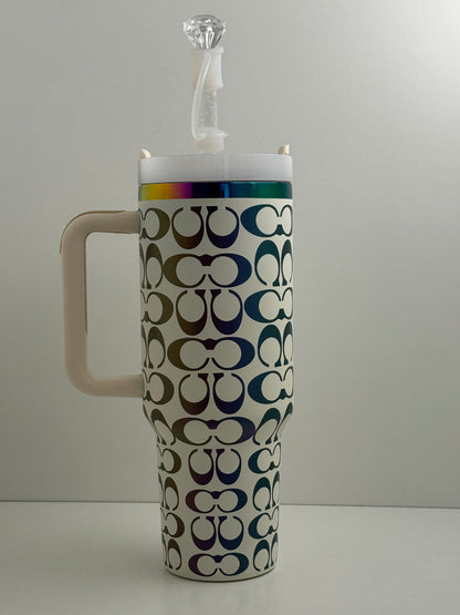 40oz holographic monogram travel cup – white