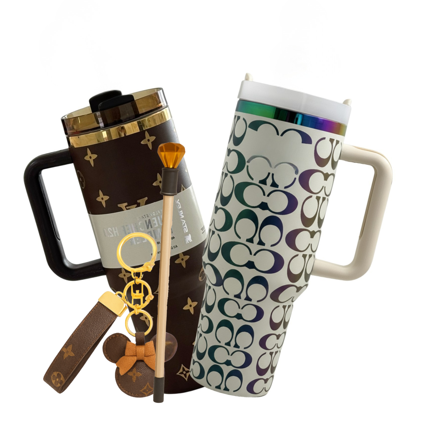 Luxury double set H2.0 40oz travel cup with straw and keyring